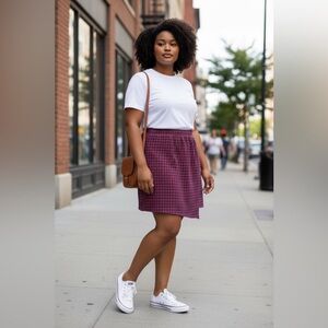 Perfectly Priscilla Red & Navy Houndstooth Mini Skirt Size 2XL 3XL Asymmetrical